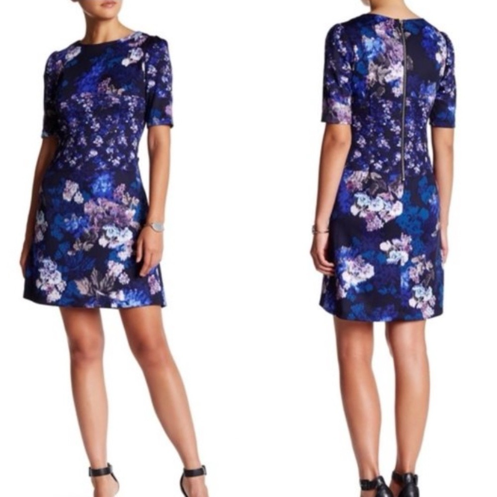 Betsey Johnson Floral Blue and Purple Women's a-line Dress 8